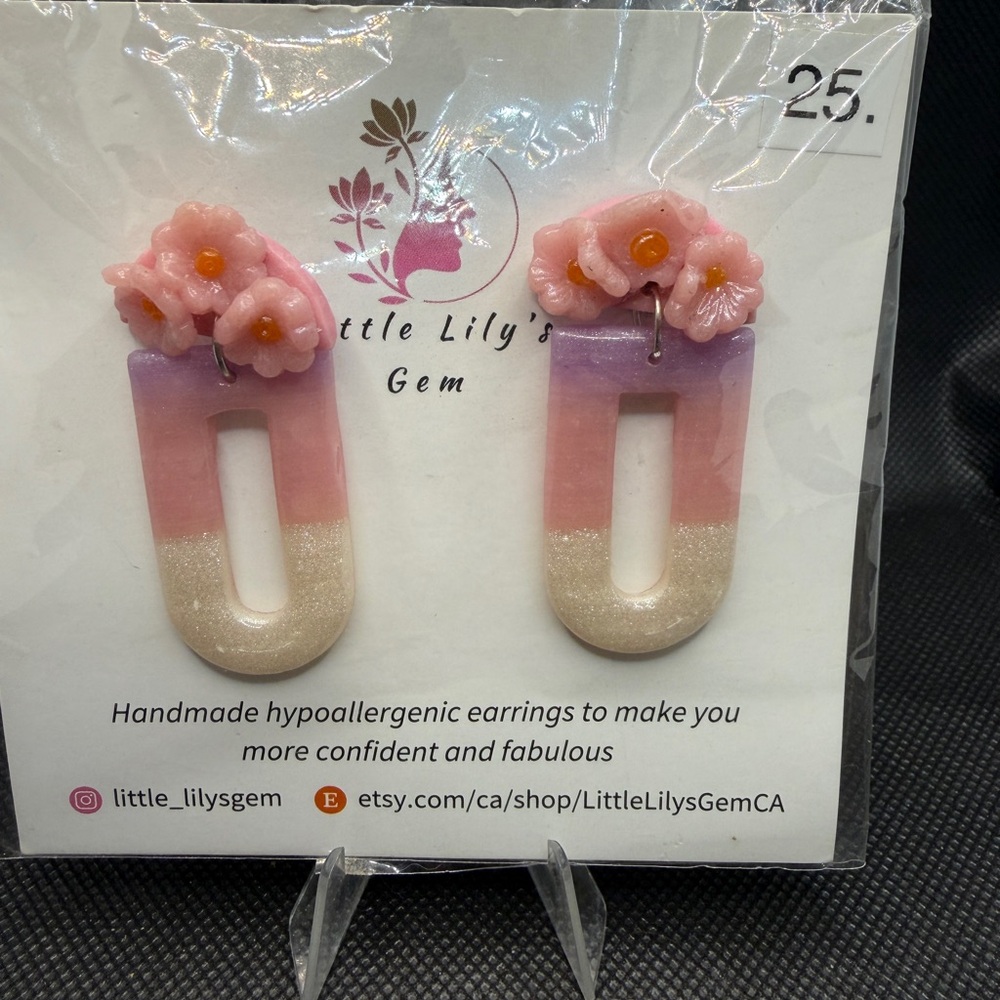 Handmade Floral Statement Earrings Pink Ombre Clay Dangle